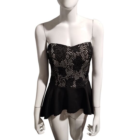 Y2K Windsor Women's size L Fish Net Sequin Floral Hi-Low Whimsigoth Peplum Top - Picture 1 of 12